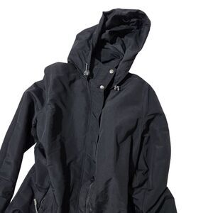 Lands Ends Windbreaker Jacket Size Medium Black Hooded Elastic Waist